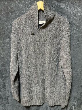 NWOT Charcoal Shawl-Collar Cable Knit Men's Irish Fisherman's Aran XL Sweater